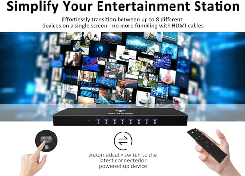 8 Port 4K HDMI Switcher Box IR Remote Control PC PS4 Xbox | 4K@30Hz 3D ultra HD audio video sync selector with durable metal housing & cooling - size: 8x1 4K@30HZ