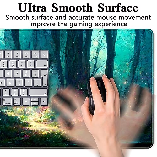 Forest Desk Mat Blue Green Mouse Pad Large Laptop Computer Keyboard Mouse Mat Gaming Mousepad XXL 31.5''X 15.7'' Deskpad Deskmat Cute Desk Pad - color: A Green Forest
