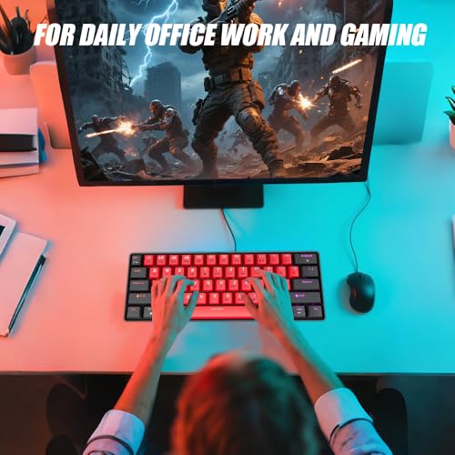 abucow 60% Mechanical Gaming Keyboard Black Switch Wired Compact Keyboard Anti-Ghosting No-Conflict 61 Swappable keycaps Ergonomic Design for Windows/Mac (Black-Red) - color: Black-Red