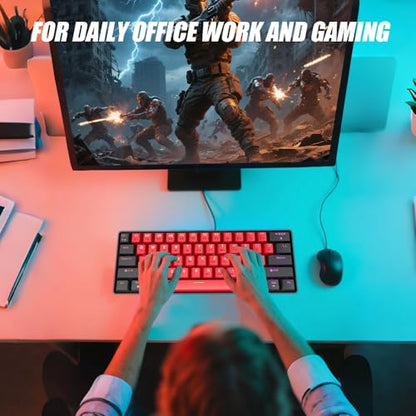 abucow 60% Mechanical Gaming Keyboard Black Switch Wired Compact Keyboard Anti-Ghosting No-Conflict 61 Swappable keycaps Ergonomic Design for Windows/Mac (Black-Red) - color: Black-Red