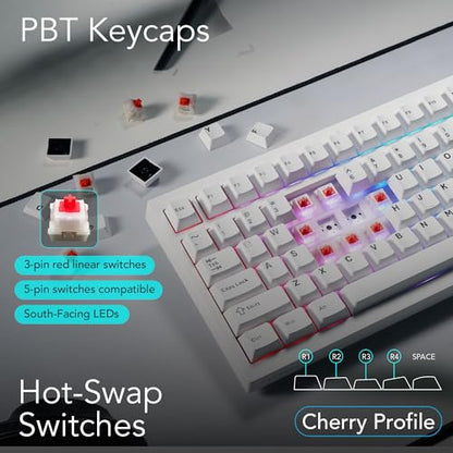 TECWARE Spectre 96% RGB Mechanical Gaming Keyboard | Customizable LCD Screen | Tri-Mode Wireless with Knob | Gasket Mount | South Face 5-Pin Hot-Swappable Sockets | White Candy Red Linear Switch - color: Candy Red