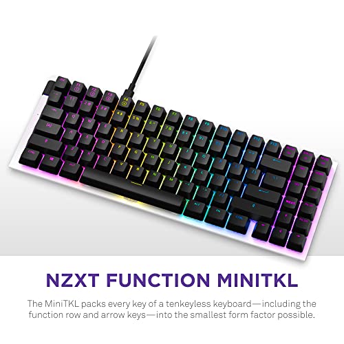 NZXT Function MiniTKL Wired Mechanical Gaming Keyboard - Mechanical Switches - Aluminum Top Plate - Low Profil Keycaps - RGB - Hot-Swappable - White - color: White, size: Mini Tenkeyless, style: Function