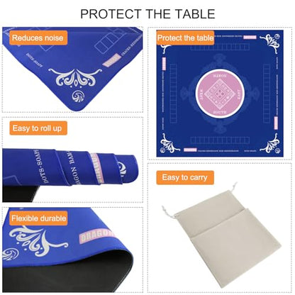 Mahjong Mat, Non-Slip Noise Reduction Card Game Mat with Carrying Bag, Waterproof Table Mat for Mahjong/Poker/Board Games/Dominoes, Blue, 32.4x32.4 Inch - color: Blue