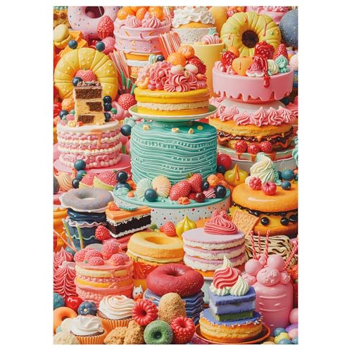 Jigsaw Puzzles for Adults 1000 Pieces, Cakes | Colorful Cakes with Sweet Frosting, Sweet Food Puzzle for Family Game Night Home Decor, 20x27 Inches - color: Cake