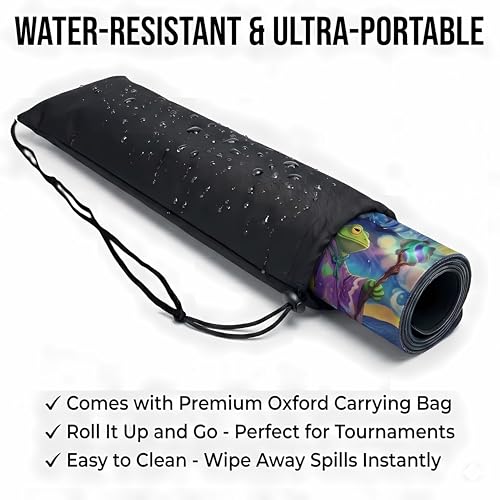 Ultimate TCG Battle Set: 24"x14" Stitched Fantasy Playmat, 16 Dice & Carry Bag – Non-Slip 2mm Rubber Card Game Mat for Trading Card Games (Astral Frog Wizard, Classic Series) - color: Astral Frog Wizard, size: CLASSIC SERIES