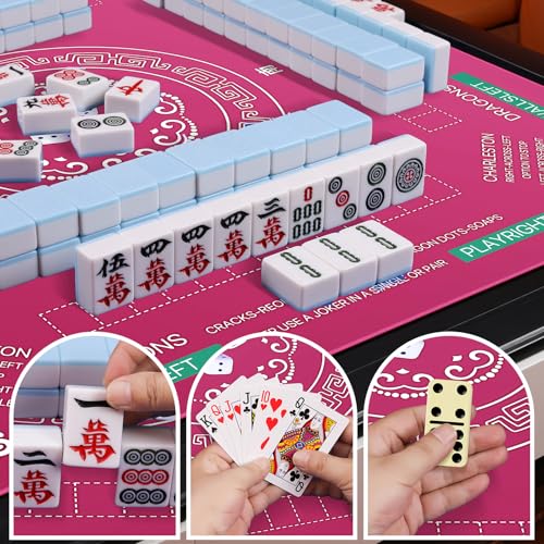 Mahjong Table Cover Mat with Carry Bag, Anti-Slip Noise Reduction Surface, 32.4 x 32.4 Inch, for Poker Cards Dominoes Tile Games (Rose Red) - color: Rose Red