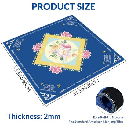 Mahjong Mat - 31.5" x 31.5" Anti-Wrinkle Mahjong Mat for Table, Anti Slip Noise Reduction Gaming Mat with Carrying Bag, for Mahjong/Board Games/Poker/Dominoes/Card Games (Blue) - color: Blue