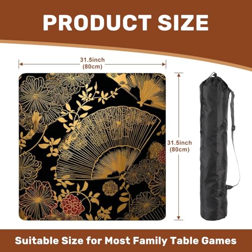 Mahjong Mat 31.5" x 31.5" Fan Flower Unbrella Japanese Chinese Seamless Design Gold Black Non-Slip Noise Reduction Mahjong Tiles Table Cover for Dominoes Poker Card Board and Tile Games - color: Color2