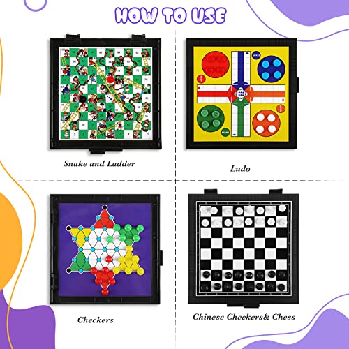 5 in 1 Magnetic Checkers Board Game Set, Travel Chess for Adults Teens | Magnetic Pieces Stay in Place, Compact Folding Board, Camping Trip Game, 5 Classic Games