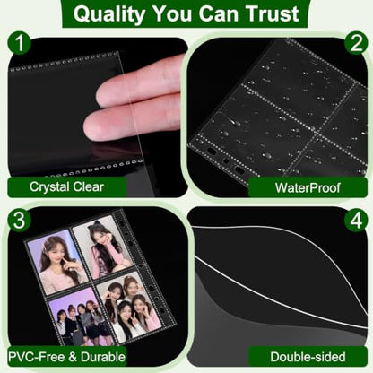 40 Pack 320 Pockets 6 Ring A5 Binder Sleeves,2.5x3.5”Photocard Sleeves,Double-Sided 4 Pocket Kpop Photocard Page Protector,Ultra-Clear Trading Card Sleeve Sheets for Game Cards,Photocard