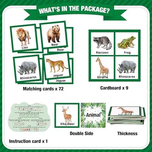 Fuutreo 82 Pcs Memory Matching Cards Animals Educational Games Funny Animals Learning Game Concentration Cards for Family Birthday Party Favors Gifts Supplies - style: Animals