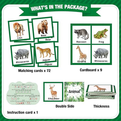 Fuutreo 82 Pcs Memory Matching Cards Animals Educational Games Funny Animals Learning Game Concentration Cards for Family Birthday Party Favors Gifts Supplies - style: Animals