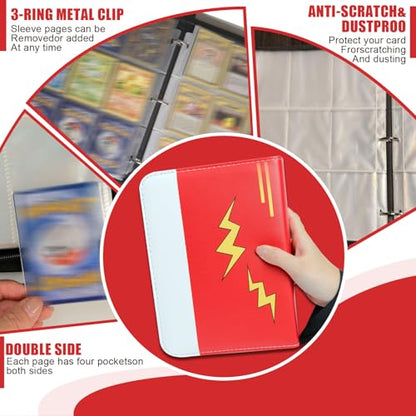 9 Pocket Trading Card Binder, Zipper Collection Album with 50 Removable Sleeves, Double Sided Design Holds 900 Cards, Premium Waterproof PU Binder for TCG, MTG, Gaming & Football Sports Cards, Red - color: Red-L