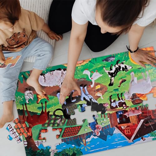 Jumbo Floor Puzzle for Kids,48 Piece Farm Animal Jigsaw Puzzle Ages 3-8 | Barn Puzzle,Extra-thick Cardboard,Preschool Learning Toy,35x24 in Completed,Children Educational Gift for Boys and Girls - style: Farm Animal