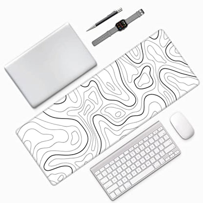 White Extended Gaming Mouse Pad - 31.5 x 11.8 Inch Black and White Topographic Mouse Pad with Anti-Slip Rubber Base for Home Office - color: White Topographic
