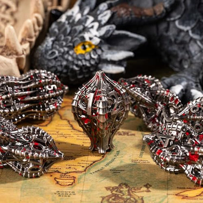 7-Die Metal DND Dice Set Metallic Polyhedral Role Playing Dice | Dragon Claw Design Perfect for Dungeons & Dragons RPG Tabletop Role-Playing Games - color: Dragon Claw-ancient Nickel Blood