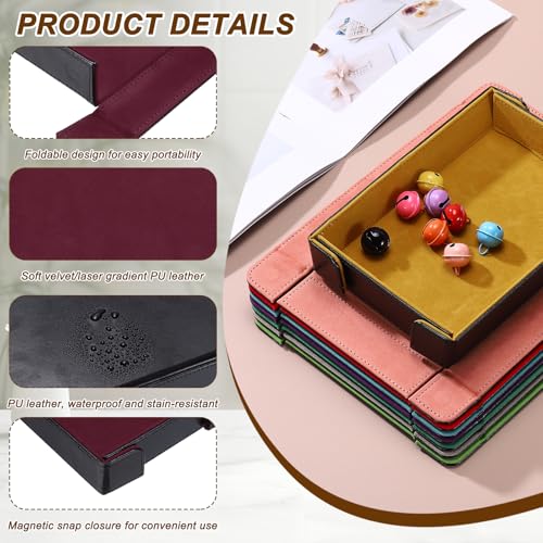 uxcell PU Leather Dice Tray, Rectangle Magnetic Folding Velvet Portable Folding Dice Rolling Tray for Table Games Keys Wallet Watch Coin, Red Brown - color: Red Brown