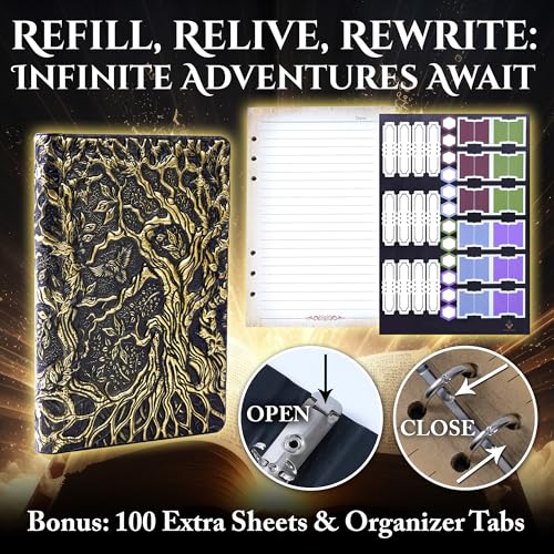 Notebook Journal, Refillable Binder for DND - 3D Tree of Life Design (A5) | A5 400 Pages (200 Sheets), Perfect for Dungeons and Dragons (D&D), Bonus Tabs and Ruler, for Players and DM's - color: Bronze