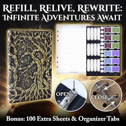 Notebook Journal, Refillable Binder for DND - 3D Tree of Life Design (A5) | A5 400 Pages (200 Sheets), Perfect for Dungeons and Dragons (D&D), Bonus Tabs and Ruler, for Players and DM's - color: Bronze