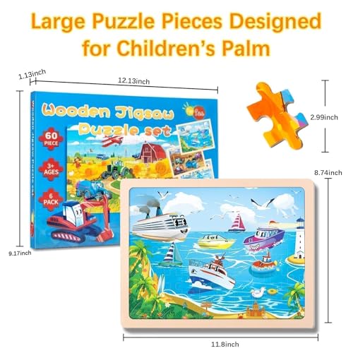 Wooden Puzzles for Toddlers 3-5,6 in 1 Jigsaw Wooden Solar System Puzzles for Ages 4-6,Preschool Educational Brain Toys Gifts for Boys and Girls 2 4 3 5 Year Old（Vehicle） - style: Vehicle
