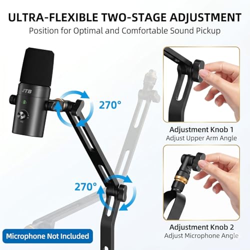 Desktop Microphone stand,Gaming Microphone Boom Arm Stand,Weighted Base | Aluminum Mic Arm with 3/8" to 5/8" adapter, compatible with Blue Yeti HyperX Fifine most mics for podcast and streaming