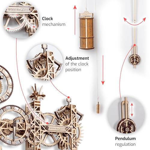 WOODEN.CITY Steampunk Wall Clock Kit – 3D Wooden Puzzle for Adults, Mechanical DIY Clock Model, Working Wall Art (257 Pieces) Made in EU - color: Steampunk Wall Clock