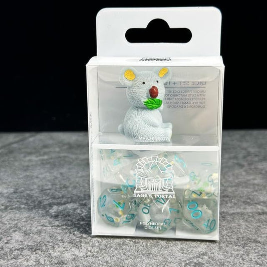 Sage's Portal Familiars Dice and Toy Set Combo Resin DND Dice Set Polyhedral Dice Set for Dungeons and Dragons RPG Pathfinder Tabletop TTRPG (Koala+ Figurine) - color: Koala + Toy, style: Dice Set +Mini Figure