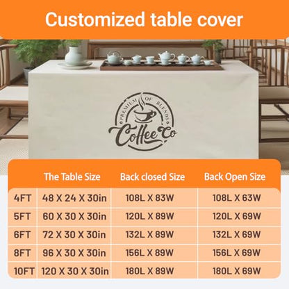 Custom Table Cloth with Business Logo 4/5/6/8/10 FT Table, Personalized Fitted Table Cover for Business Tradeshow Events Anniversary Birthday Wedding (4FT Open Back) - size: 108" x 63" (4FT Open Back)