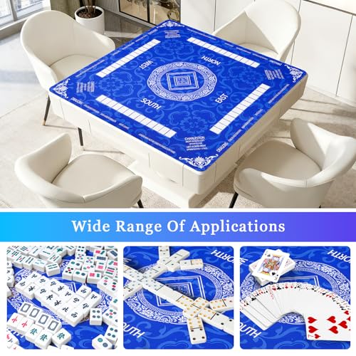 Thick Mahjong Mat 32.68"x32.68", Noise-Reducing Anti-Slip Waterproof & Durable Table Cover with Carrying Bag for Mahjong, Poker, Card Games, Board Games, Dominoes - Blue - color: Blue