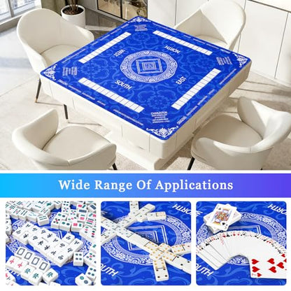Thick Mahjong Mat 32.68"x32.68", Noise-Reducing Anti-Slip Waterproof & Durable Table Cover with Carrying Bag for Mahjong, Poker, Card Games, Board Games, Dominoes - Blue - color: Blue