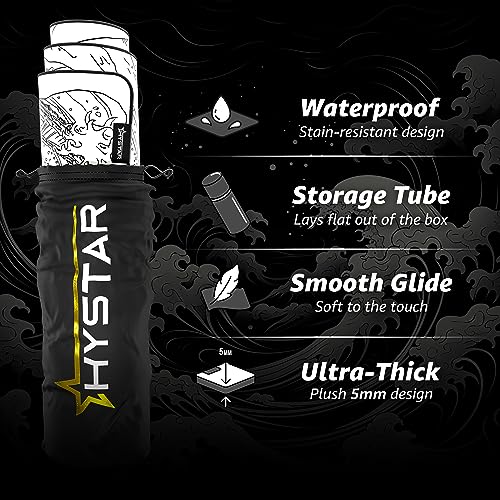 Hystar® Extended Gaming Mouse Pad | XXL 36" x 16" | 5mm Thick, Waterproof Surface, Smooth Polyester Fabric, and Natural Rubber Base | The Great Wave (White) - color: White, size: 36L x 16W inches