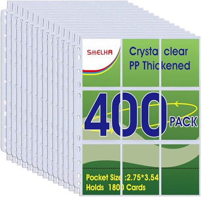 9 Pocket Page Protector, 400 Pack Trading Card Sleeve, Holds 7200 Cards，Baseball Card Sheets for 3 Ring Binder, for Skylanders, MTG, Coupon, Game Cards, Trading Cards, Football Cards - size: 400