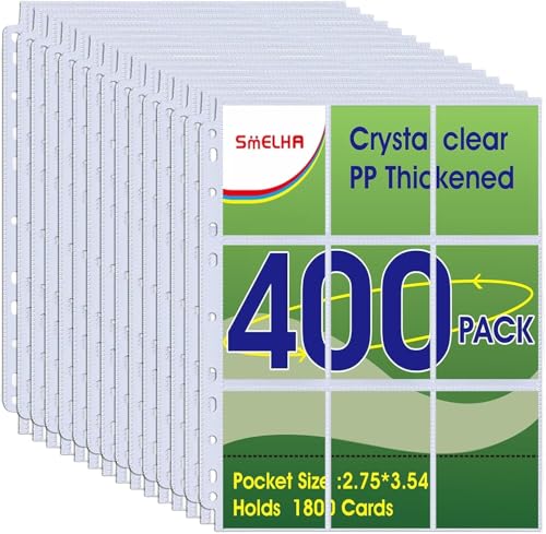 9 Pocket Page Protector, 400 Pack Trading Card Sleeve, Holds 7200 Cards，Baseball Card Sheets for 3 Ring Binder, for Skylanders, MTG, Coupon, Game Cards, Trading Cards, Football Cards - size: 400