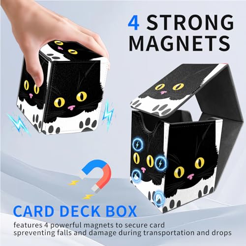 for MTG Deck Box, Commander Deck Case Fits 100 Double Sleeved Cards, PU Leather Storage Box, Compatible with Magic/TCG/PTCG/EDH/Sport Cards,Cartoon black cats - color: Cartoon black cats