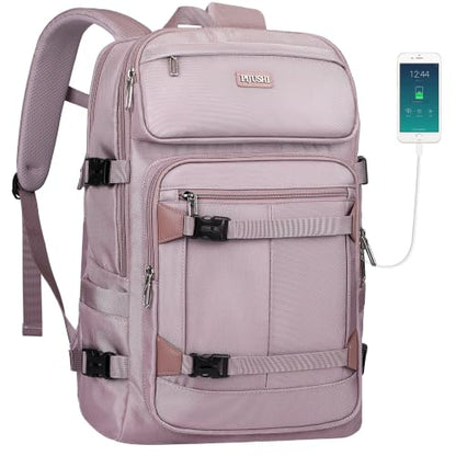 PIJUSHI Casual Travel Backpack for Women with 16" Padded Laptop Compartment | Carry On Luggage with USB Charging Port, 1680D Water-Resistant Nylon, Airline Approved, For Daily, Hiking - color: Updated Ashen Purple