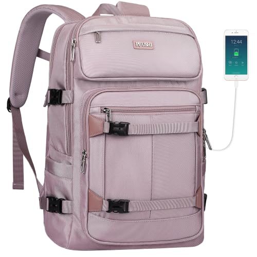 PIJUSHI Casual Travel Backpack for Women with 16" Padded Laptop Compartment | Carry On Luggage with USB Charging Port, 1680D Water-Resistant Nylon, Airline Approved, For Daily, Hiking - color: Updated Ashen Purple
