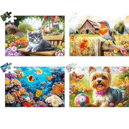 4 Pack 36 Large Piece Puzzles for Seniors Dementia Alzheimer's Puzzle | Dog Cat Bird Fish Easy Jigsaw Puzzle for Seniors Memory Games Gift for Elderly Adult with 4 Storage Bags - style: 4Pack 36 Large Pieces-2