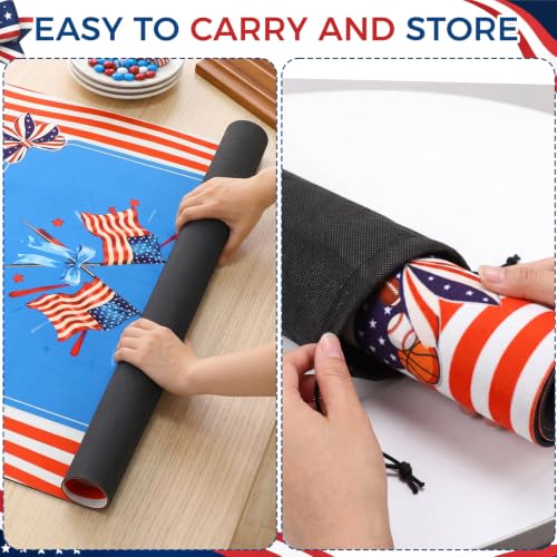 American Flag Mahjong Mat with Rules 31.5" x 31.5" Non-Slip Noise Reduction Gaming Mat with Carrying Bag American Mahjong Table Cover for Poker Board Card Games Dominoes - style: American Flag
