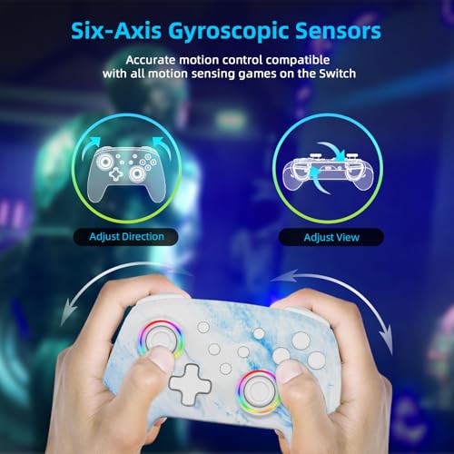 NexiGo Wireless Controller (No Deadzone) for Switch 2 and Switch, Extra Controllers for Nintendo Switch Controllers, Bluetooth Switch Controller, Turbo and LED Light (White & Blue) - color: Arctic Chiller, style: Regular