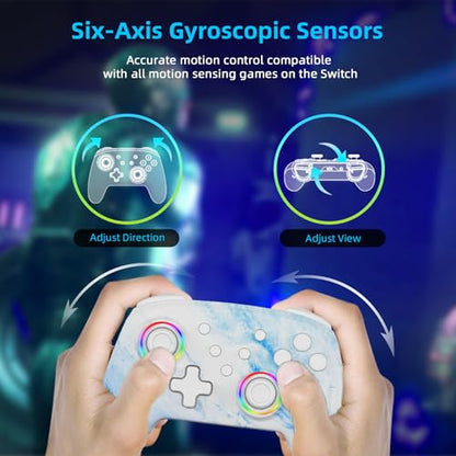 NexiGo Wireless Controller (No Deadzone) for Switch 2 and Switch, Extra Controllers for Nintendo Switch Controllers, Bluetooth Switch Controller, Turbo and LED Light (White & Blue) - color: Arctic Chiller, style: Regular