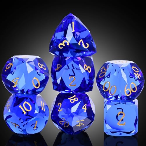 DNDND 7-Piece Glass Dice Set DND- Multifaceted Blue RPG Dice Set for D&D, Tabletop Gaming, Collectors | Premium Gift Box & Durable Design (Sapphire Blue) - color: Sapphire Blue