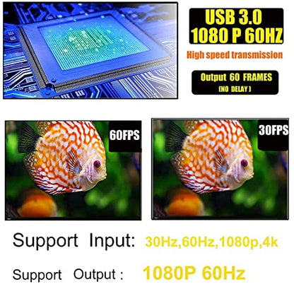 Video Capture Card, Hdmi Video Capture Card, USB Capture Card,4K HDMI to USB2.0, Record via DSLR Camcorder Cam for High Definition Acquisition, for Broadcasting, Amamzing Record, Meeting,ect. (Black)