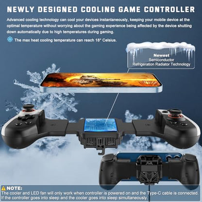Joso Phone Controller for iPhone/Android with Phone Case Support, Mobile Gaming Controller with Cooler for iPhone 16/15/14, Galaxy S24/S23/S22 - Universal Fit, Customizable Buttons, Turbo