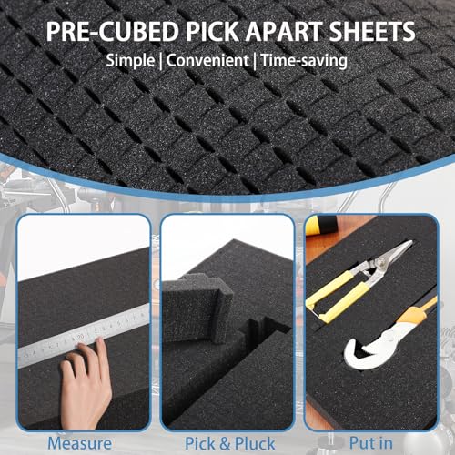 Coengwui Pick and Pluck Foam Inserts, Pre-Cubed Pick Apart Sheets for Crafts Toolbox Game Box Camera Cases Drawer Storage (2Pack 16 x 12 x 2" with 0.4" Bottom Padding)