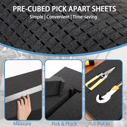 Coengwui Pick and Pluck Foam Inserts, Pre-Cubed Pick Apart Sheets for Crafts Toolbox Game Box Camera Cases Drawer Storage (2Pack 16 x 12 x 2" with 0.4" Bottom Padding)