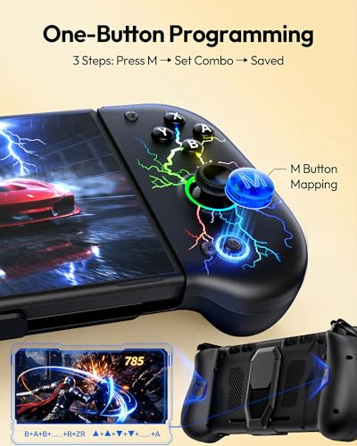 VOYEE Switch Controllers with Hall Effect Joystick & Kickstand, Compatible with Nintendo Switch/OLED, Wireless Pro Controller Ergonomic Grip Joypad with RGB Light, Turbo, Macro, 4 Game Slot Blue - color: Blue