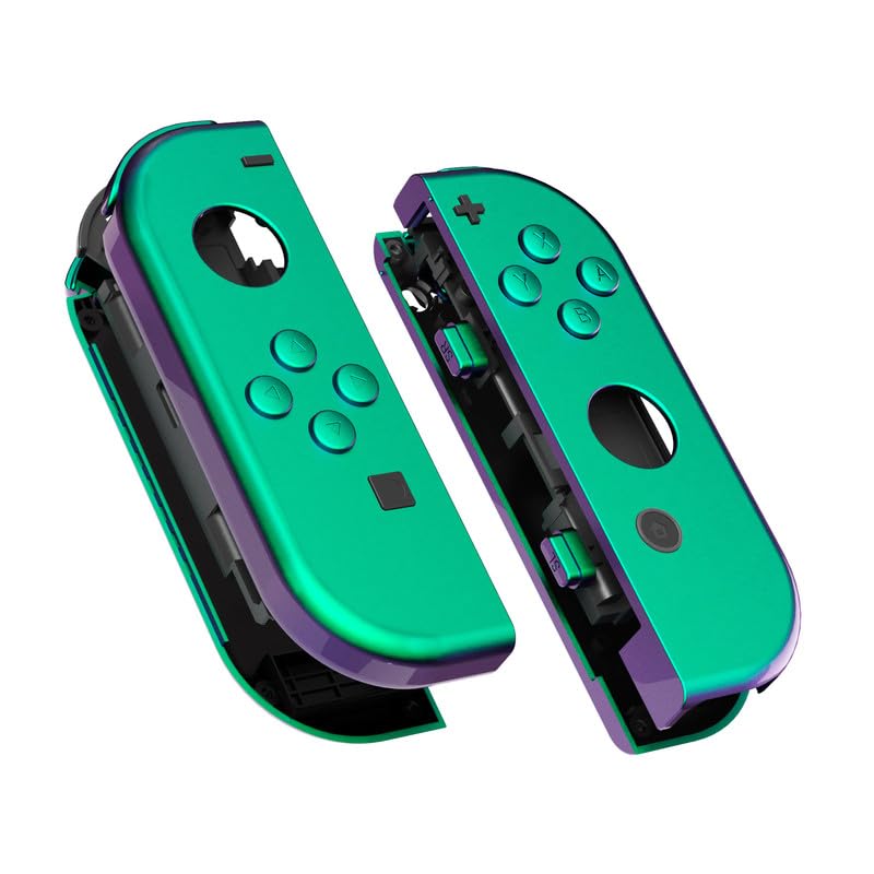 eXtremeRate DIY Replacement Shell Buttons for Nintendo Switch & Switch OLED, Chameleon Green PurpleCustom Housing Case with Full Set Button for Joycon Handheld Controller - Console Shell NOT Included - color: Chameleon Green Purple
