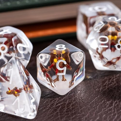 UDIXI Polyhedral Dice Set D&D, 7PCS Resin DND Dice Set for Tabletop Games | Aarakocra Inclusions, Velvet Storage Bag, DM Gift, for Dungeons and Dragons Role Playing Games Board Games - color: Aarakocra