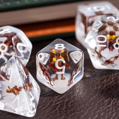 UDIXI Polyhedral Dice Set D&D, 7PCS Resin DND Dice Set for Tabletop Games | Aarakocra Inclusions, Velvet Storage Bag, DM Gift, for Dungeons and Dragons Role Playing Games Board Games - color: Aarakocra