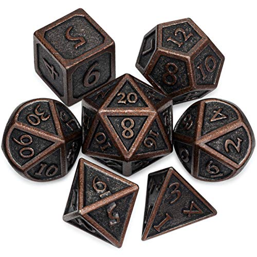 HEIMDALLR Metal DND Dice Set 7pcs - Indestructible Metal Dice Set w/Dice Bag; D&D Dice Set D&D (Dungeons and Dragons Dice Set) w/ D20 Dice - Blacksmith Craft Dice (Weathered Bronze) - color: 01 Burnished Bronze